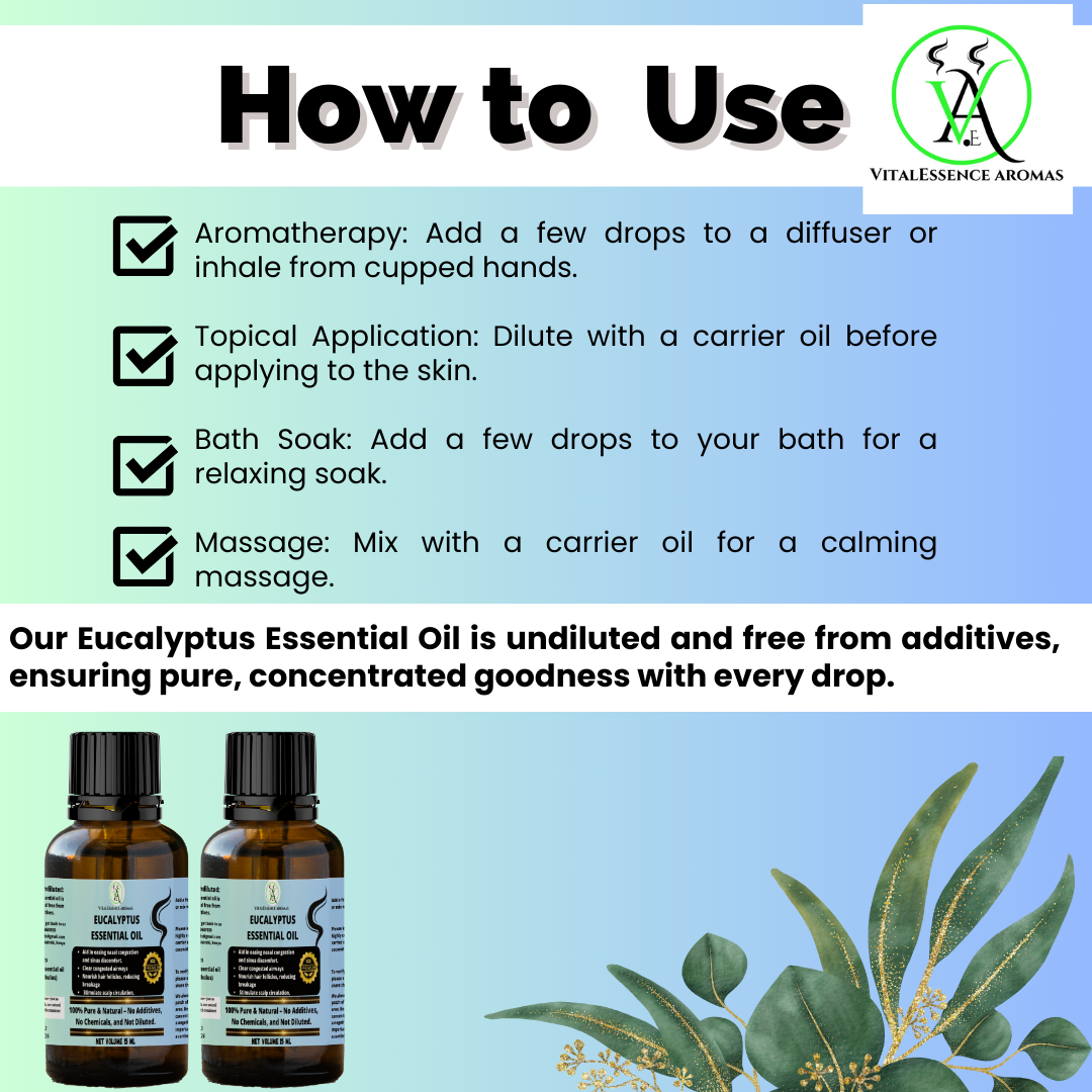 Eucalyptus Essential Oil  - 100% Pure, Undiluted, Therapeutic Grade, Aromatherapy Diffuser ,For Stress,nasal congestion