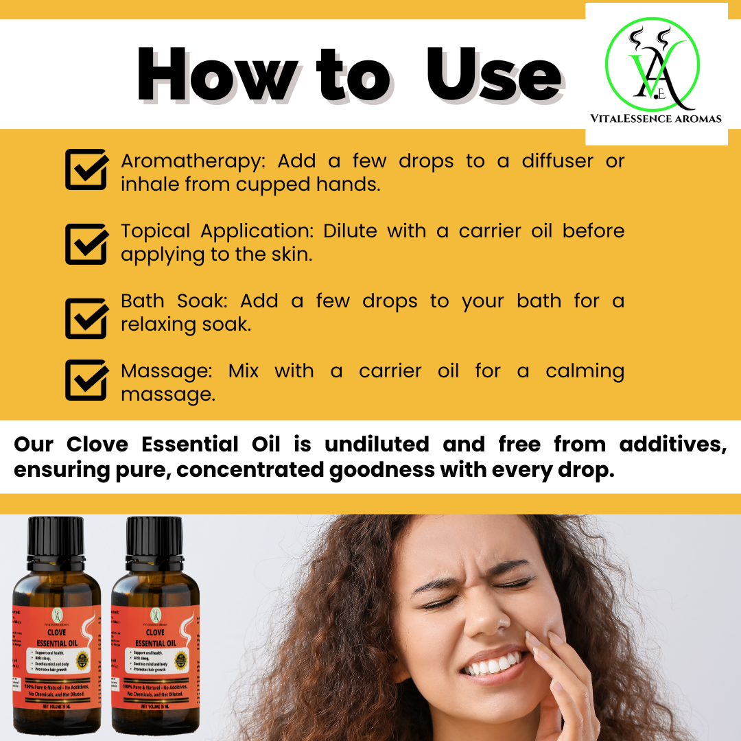 Clove Essential Oil- 100% Pure, Undiluted, Therapeutic Grade, Aromatherapy Diffuser ,Dental wellness,hair growth