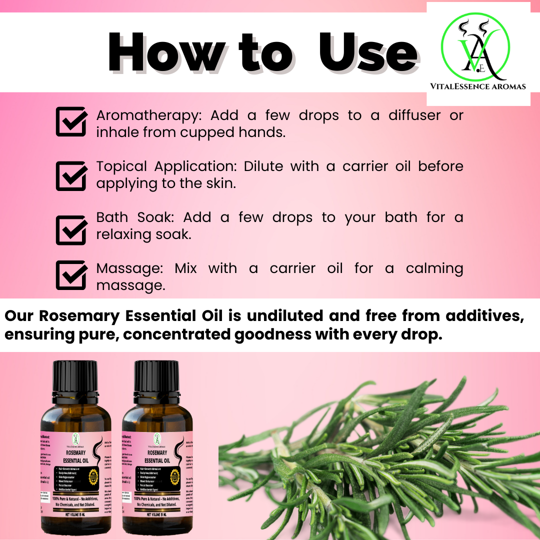 Rosemary Essential Oil  - 100% Pure, Undiluted, Therapeutic Grade, Aromatherapy Diffuser ,Hair Growth Stimulant ,Scalp Nourishment: