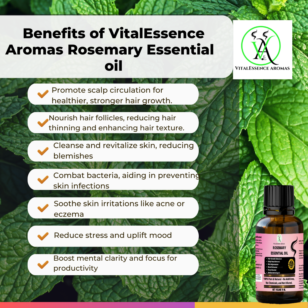 Rosemary Essential Oil  - 100% Pure, Undiluted, Therapeutic Grade, Aromatherapy Diffuser ,Hair Growth Stimulant ,Scalp Nourishment: