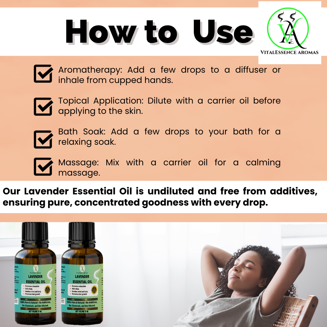 Lavender Essential Oil - 100% Pure, Undiluted, Therapeutic Grade, Aromatherapy Diffuser for Relaxation and Body Care, Healthy Skin and Hair,