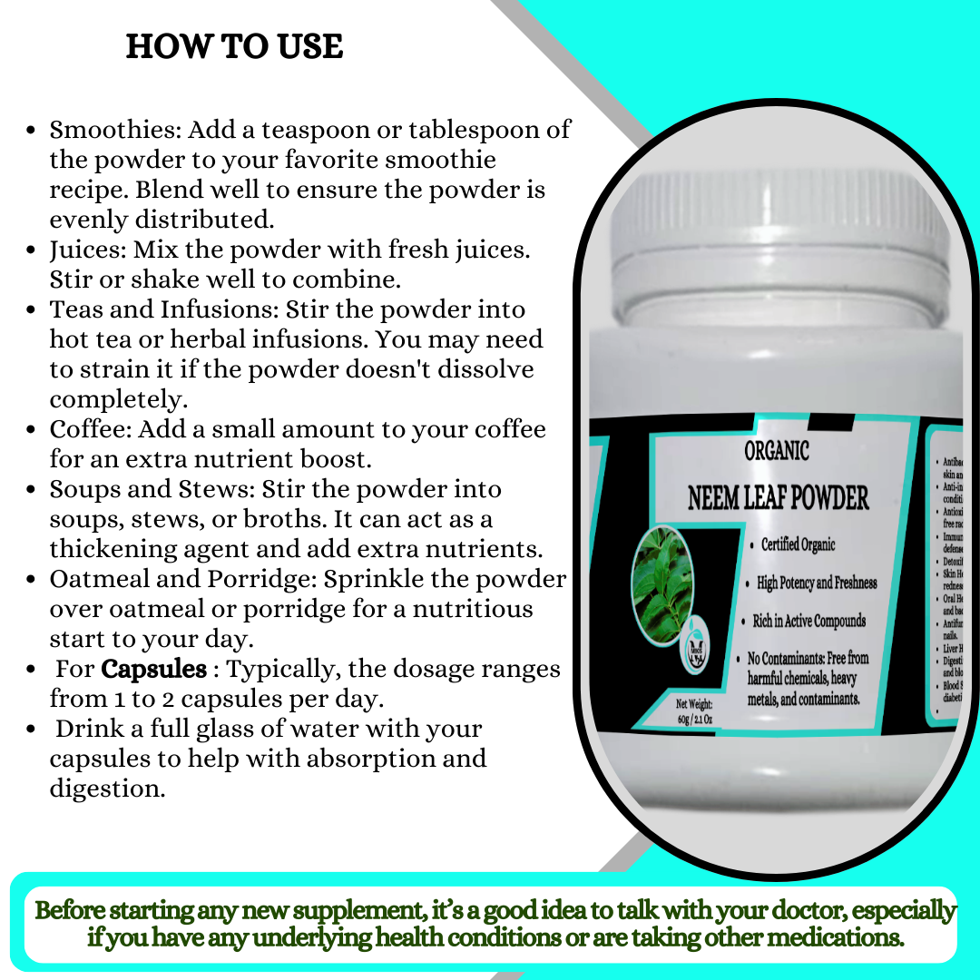 Neem Leaf Powder-Combat harmful bacteria   Reduce inflammation  Boost your immune system  Detoxify your blood
