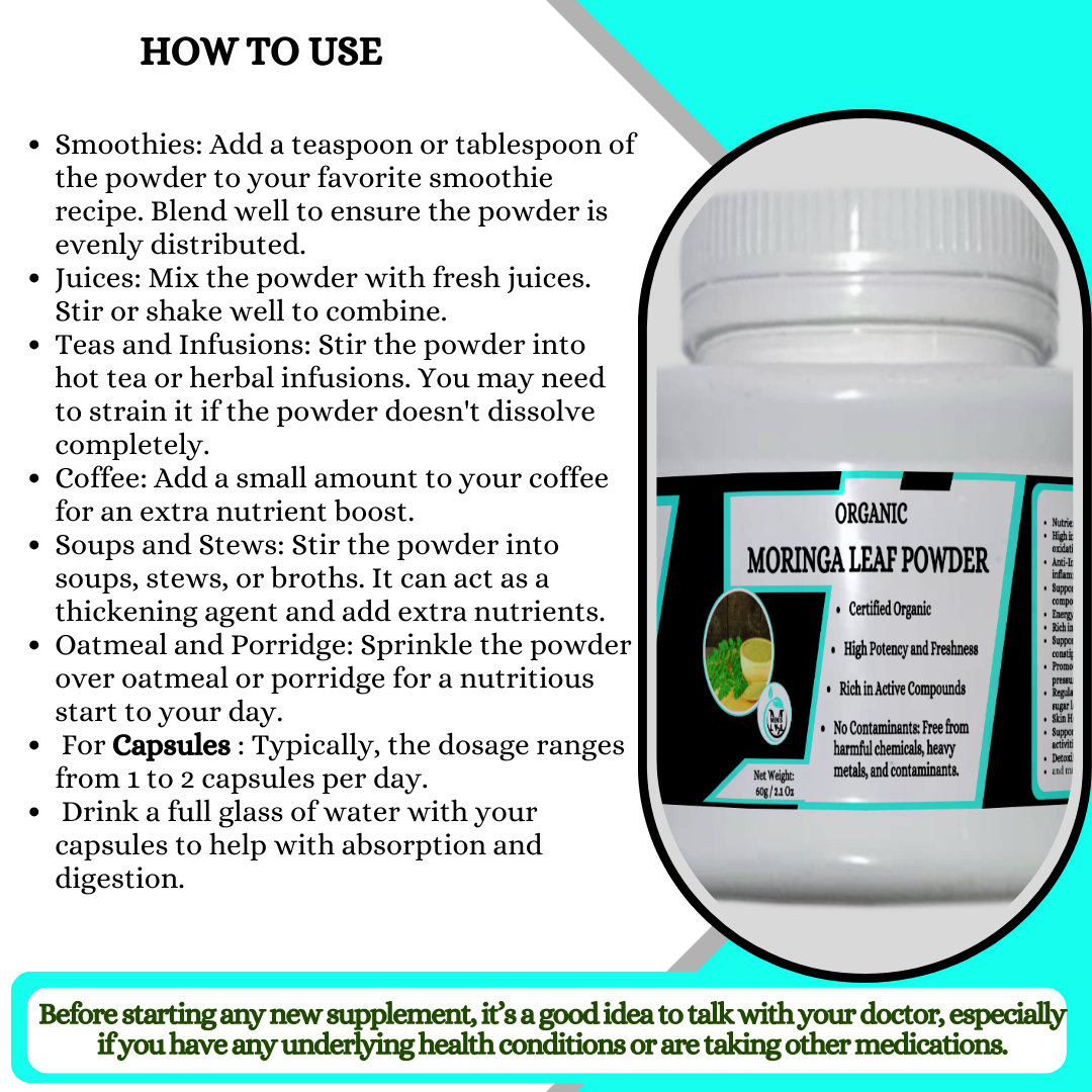 Moringa Leaf Powder - Reduce inflammation ,Strengthen your immune system  ,Improve digestion,  Lower cholesterol