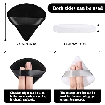 2pcs Powder Puff Triangle Face Makeup Cosmetic for Loose Powder Soft Body Washable Reusable Foundation Sponge Mineral Wet Dry Makeup Tool