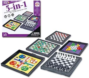 UPGRADED 5 in 1 Chess Game Board Set Board Game Portable Travel Board Game Mini Magnetic Chess Game Chess board Flying Chess Checker Snake Chess Draughts Ladders Checker Educational Toy for Kids 6+