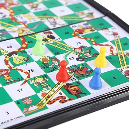 UPGRADED 5 in 1 Chess Game Board Set Board Game Portable Travel Board Game Mini Magnetic Chess Game Chess board Flying Chess Checker Snake Chess Draughts Ladders Checker Educational Toy for Kids 6+