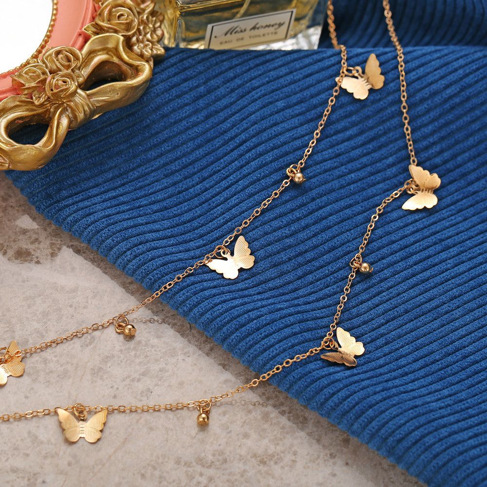 Butterfly Necklace Simple Alloy Butterfly Pendant Clavicle Chain