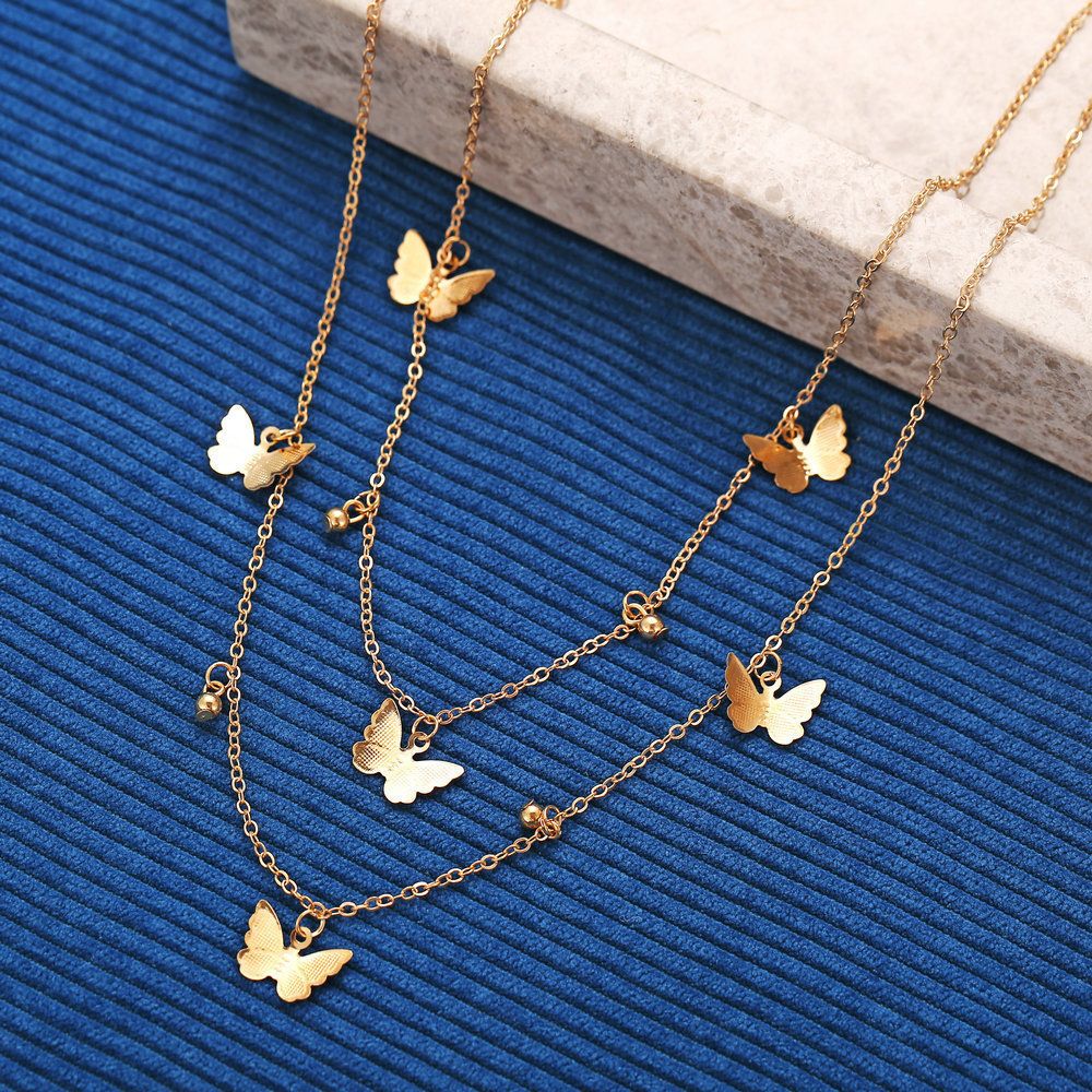 Butterfly Necklace Simple Alloy Butterfly Pendant Clavicle Chain