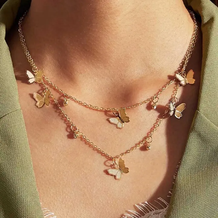 Butterfly Necklace Simple Alloy Butterfly Pendant Clavicle Chain