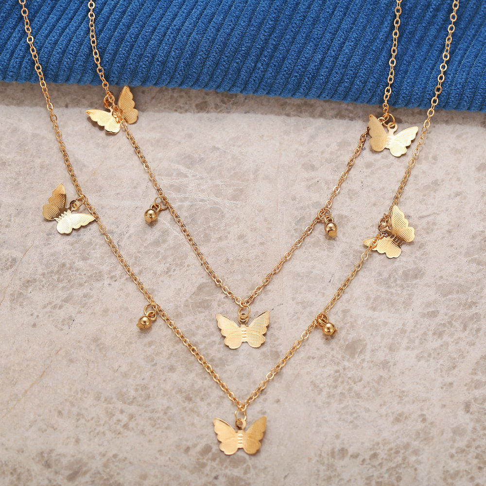 Butterfly Necklace Simple Alloy Butterfly Pendant Clavicle Chain