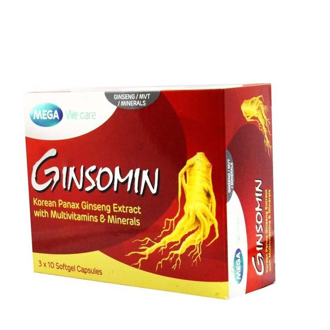 Mega Ginsomin - Ginsomin Korean Panax Ginseng Extract Plus Multivitamin and Mineral Dietary Supplement - Relieves fatigue and stress, Provides vitamins and minerals, Improves Well-being and Vitality