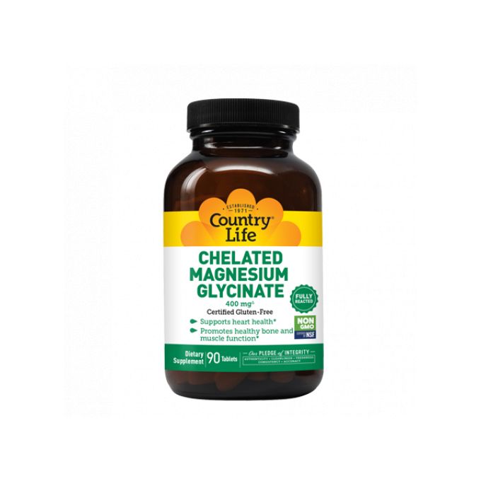 Country Life Chelated Magnesium Glycinate - Supports Energy Production, Cardiovascular Function, Immune Health And Strong Bones