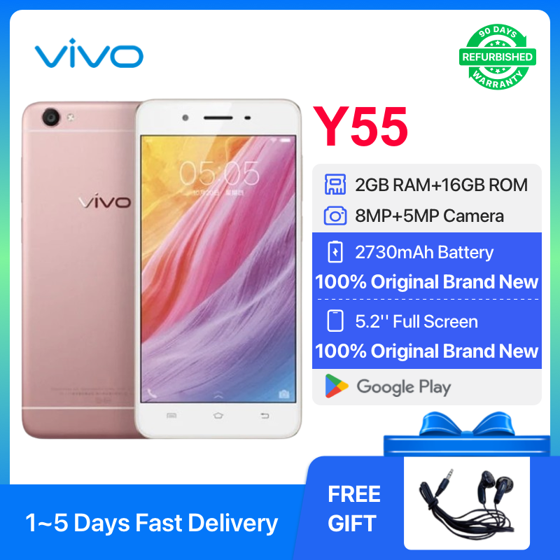 Refurbished Vivo Y55 2GB RAM 16GB ROM 5.2inch " 2730 mAh Dual SIM 8MP+5MP Android Smartphones/ Mobile Phones