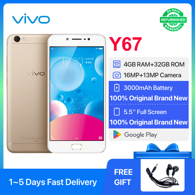 Refurbished Vivo Y67 4GB+32GB 5.5inch 3000mAh Dual SIM 13MP+16MP Android Smartphones/Mobile Phones