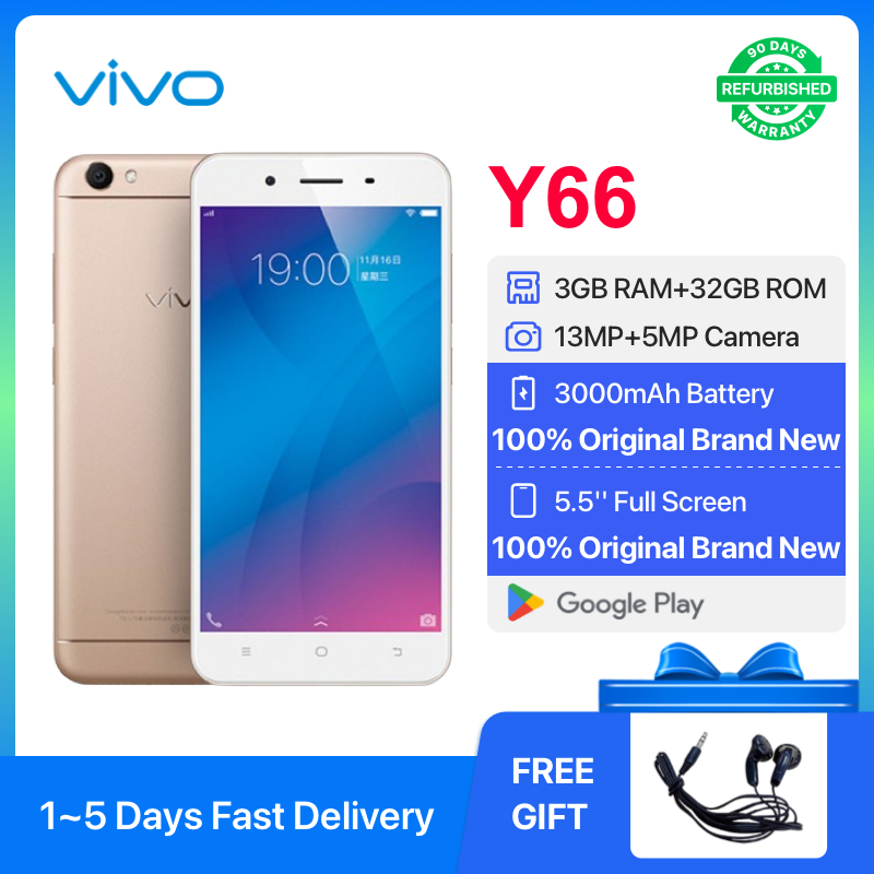 Refurbished  VIVO Y66 3GB+32GB Display 5.5inch 3000mAh Dual SIM smartphone support Google