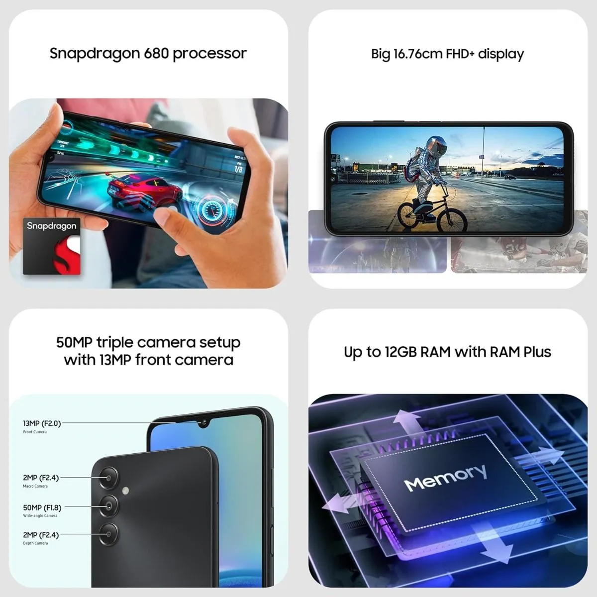 Samsung Galaxy A05S 128GB + 4GB 50MP Triple Camera Snapdragon 680 6.7" 90Hz Android 13 5000mAh 25W Type-C Charge Smart Phones