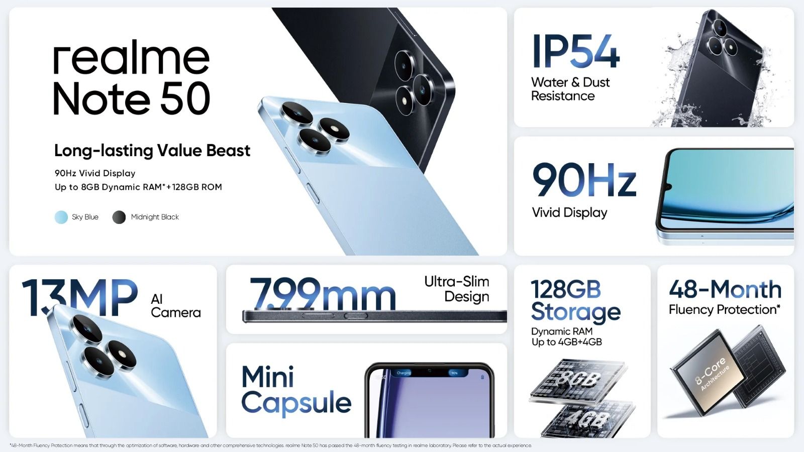 [Super Brand]REALME NOTE 50 128GB ROM + 4GB RAM 6.74"INCHES ULTRA CLEAR SCREEN IPS LCD Display Dual SIM (Nano-SIM)Dual SIM (Nano-SIM) USB TYPE C 5000 mAh Li-Po Battery IPS4 ANDROID 13 SMARTPHONE