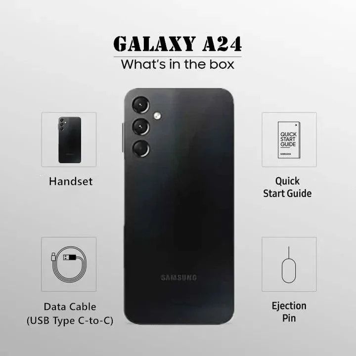 Samsung Galaxy A24 6.5" 90Hz AMOLED 128GB + 4GB 50MP+5MP+2MP Back | 13MP Front Camera 5000mAh 25W Charging Android 13 Side Fingerprint Unlock 4G LTE Dual SIM Smart Phones
