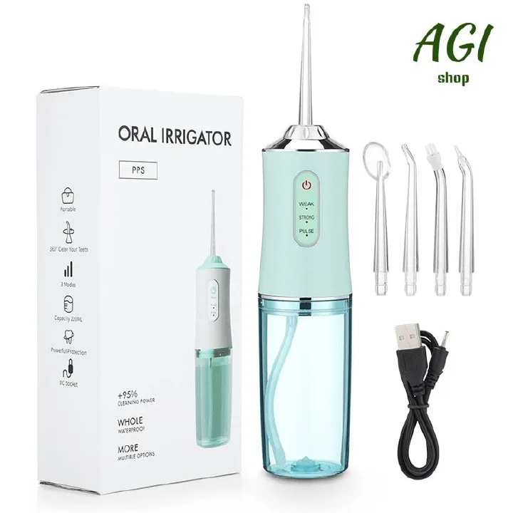 Oral Irrigator Portable Dental Water Flosser USB Rechargeable Water Jet Floss Tooth Pick 4 Jet Tip 220ml 3 Modes IPX7 1400rpm