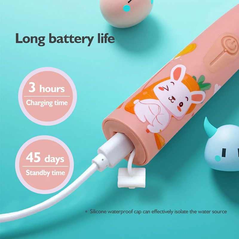 Children's Electric Toothbrush With 6 Brush Heads Cartoon Pattern Kids with Replace The Toothbrush Head Ultrasonic Electric Toothbrush Children's Soft Hair Cleaning Brush