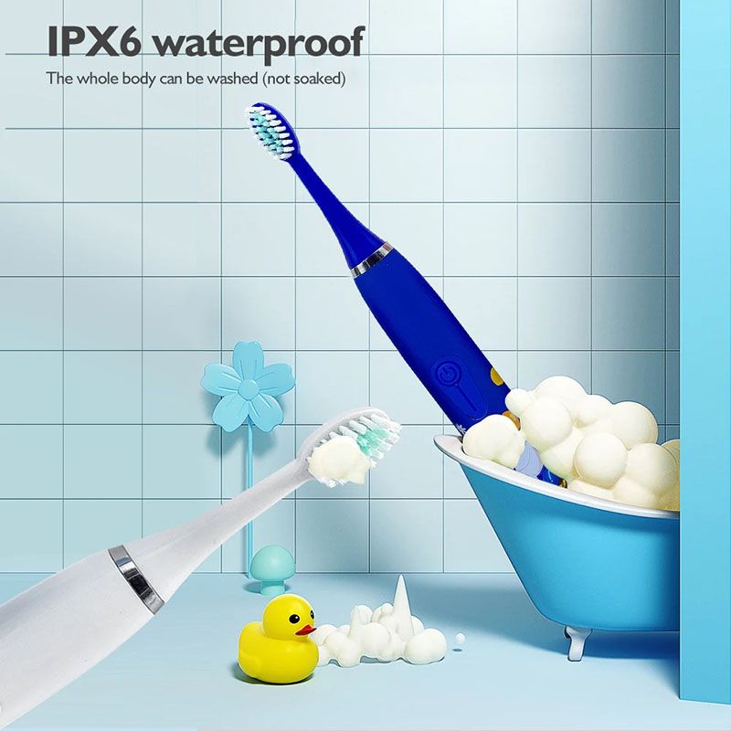 Children's Electric Toothbrush With 6 Brush Heads Cartoon Pattern Kids with Replace The Toothbrush Head Ultrasonic Electric Toothbrush Children's Soft Hair Cleaning Brush