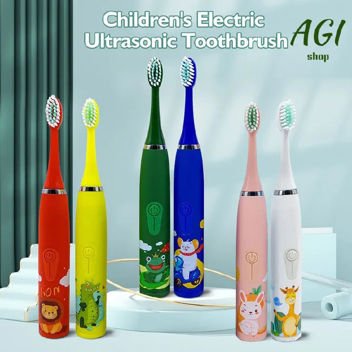Children's Electric Toothbrush With 6 Brush Heads Cartoon Pattern Kids with Replace The Toothbrush Head Ultrasonic Electric Toothbrush Children's Soft Hair Cleaning Brush