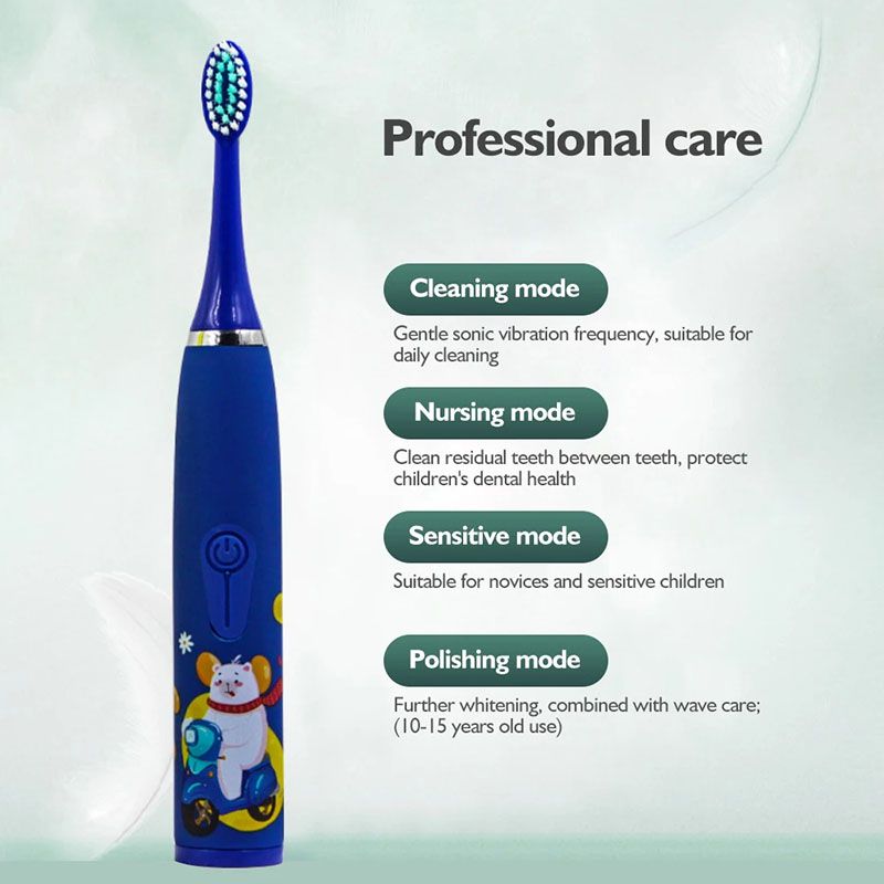Children's Electric Toothbrush With 6 Brush Heads Cartoon Pattern Kids with Replace The Toothbrush Head Ultrasonic Electric Toothbrush Children's Soft Hair Cleaning Brush