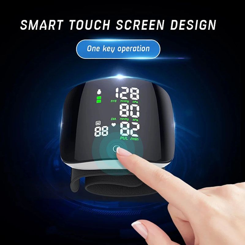 Smart Touch LCD Screen Chargeable Voice Wrist Blood Pressure Monitor Digital Automatic BP Tonometer Heart Rate Sphygmomanometer, Meter Health Care High-Quanlity digit bp monitor machine household