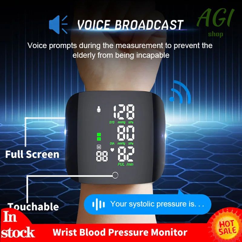 Smart Touch LCD Screen Chargeable Voice Wrist Blood Pressure Monitor Digital Automatic BP Tonometer Heart Rate Sphygmomanometer, Meter Health Care High-Quanlity digit bp monitor machine household