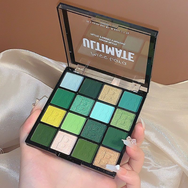 16 Colors Eyeshadow Palette Matte Glitter Pearlescent Powder Delicate Easy To Clear Shimmer Eye Shadow Green Spirit Make Up Cosmetic Makeup Profissional Paletas