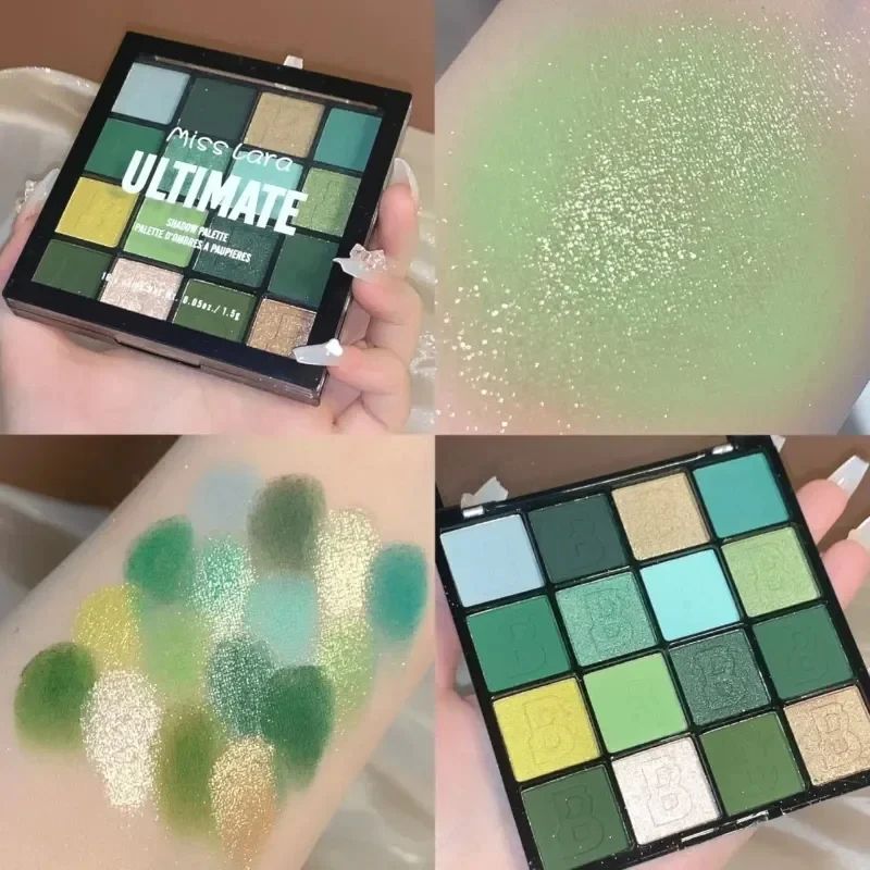 16 Colors Eyeshadow Palette Matte Glitter Pearlescent Powder Delicate Easy To Clear Shimmer Eye Shadow Green Spirit Make Up Cosmetic Makeup Profissional Paletas