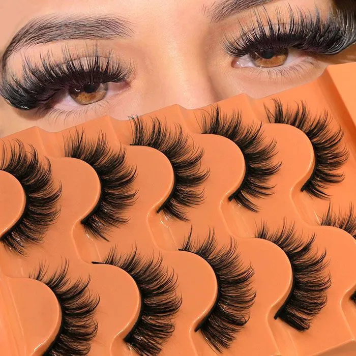 5 Pairs Fluffy Eyelashes 8D Volume False Lashes Russian Strip Lashes Extensions Thick Soft Curly Fake Lashes Makeup Handmade Variety Extension Natural Makeup Tool