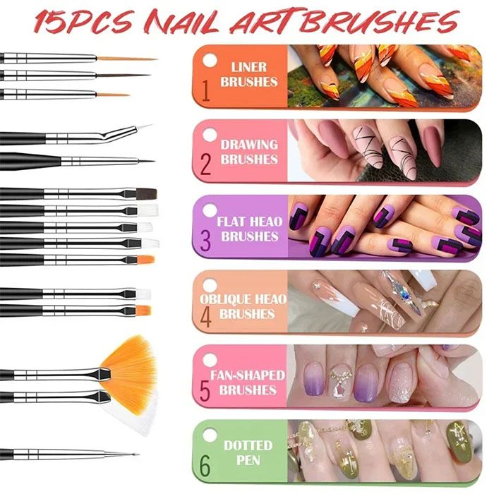 15Pcs Nail Art Brushes Set Nail Art Dotting Pen Drawing Painting Acrylic Pull Line Pens Nail DIY Striping Brushes Manicure Tools Fine Hand Painted Thin Hook Line Pen Art Supplies Drawing Art Pen Paint