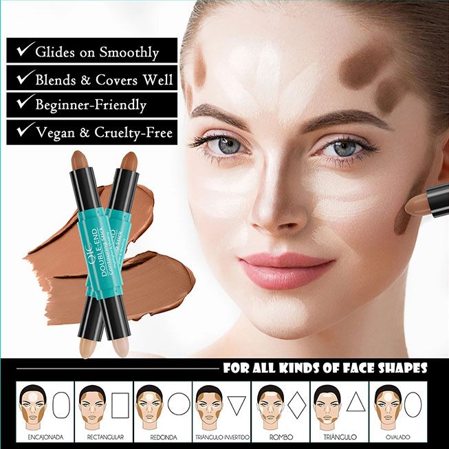 Face Foundation Concealer Pen Long Lasting Dark Circles Corrector Contour Concealers Stick Cosmetic Makeup Dual-ended contouring stick, highlighter brightening shadow stick nose shadow contouring pen