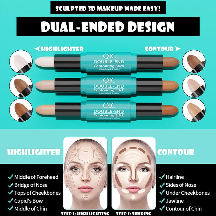 Face Foundation Concealer Pen Long Lasting Dark Circles Corrector Contour Concealers Stick Cosmetic Makeup Dual-ended contouring stick, highlighter brightening shadow stick nose shadow contouring pen