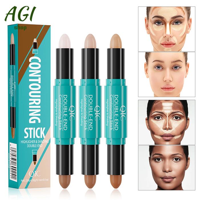 Face Foundation Concealer Pen Long Lasting Dark Circles Corrector Contour Concealers Stick Cosmetic Makeup Dual-ended contouring stick, highlighter brightening shadow stick nose shadow contouring pen