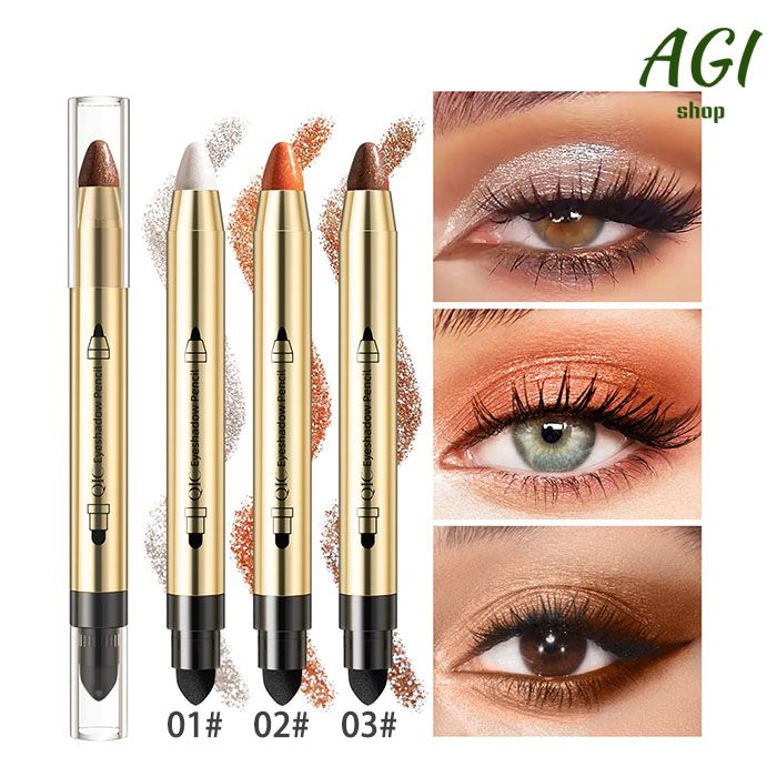 New Arrivals Double End Glitter Eye shadow Stick Pencil Eyeshadow Makeup Highlighter Waterproof Shimmer Base Primer Eyebrow