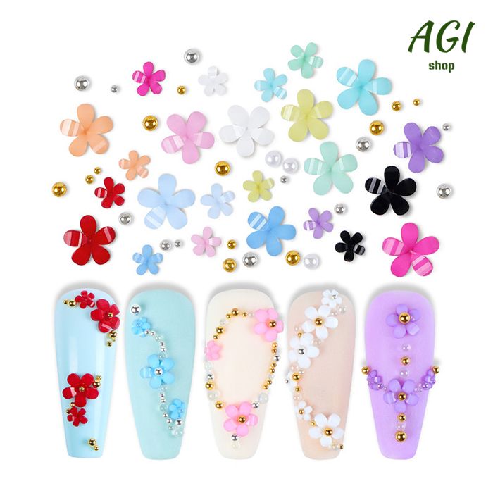 1Box 12 Colors 3D Flower Nail Charms With Rhinestones And Caviar Beads - Nail Art Decoration For Women And Girls Nail Art Accessories