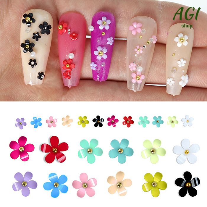 1Box 12 Colors 3D Flower Nail Charms With Rhinestones And Caviar Beads - Nail Art Decoration For Women And Girls Nail Art Accessories