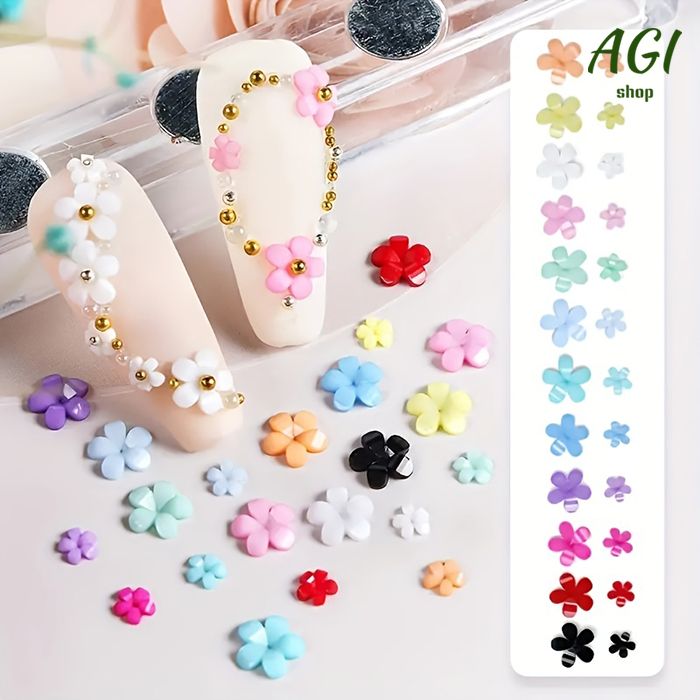 1Box 12 Colors 3D Flower Nail Charms With Rhinestones And Caviar Beads - Nail Art Decoration For Women And Girls Nail Art Accessories