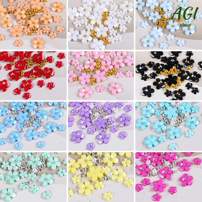 1Box 12 Colors 3D Flower Nail Charms With Rhinestones And Caviar Beads - Nail Art Decoration For Women And Girls Nail Art Accessories