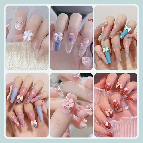 500 Pcs 3D Nail Charms And Flatback Pearls Multi Styles Bowknot Charms + Pink&White Star Heart Nail Jewels + 2-6mm White Nail Pearls For Nail Art Design With Pickup Tools