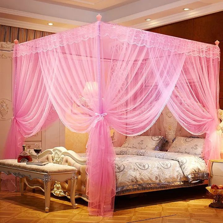 4 Colors Mosquito Net 4 Stands Mosquito Repellent Tent Bedding Accessories Canopy Bed Curtain Full Bed Princess Bedroom Decoration