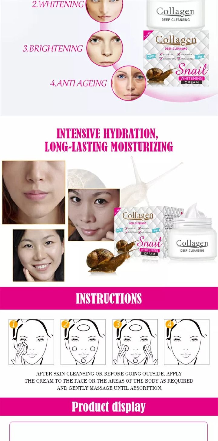 Herbal snail collagen deep cleansing cream. Collagen & Snail Whitening Cream Day and Night Whitening Face Cream-80g