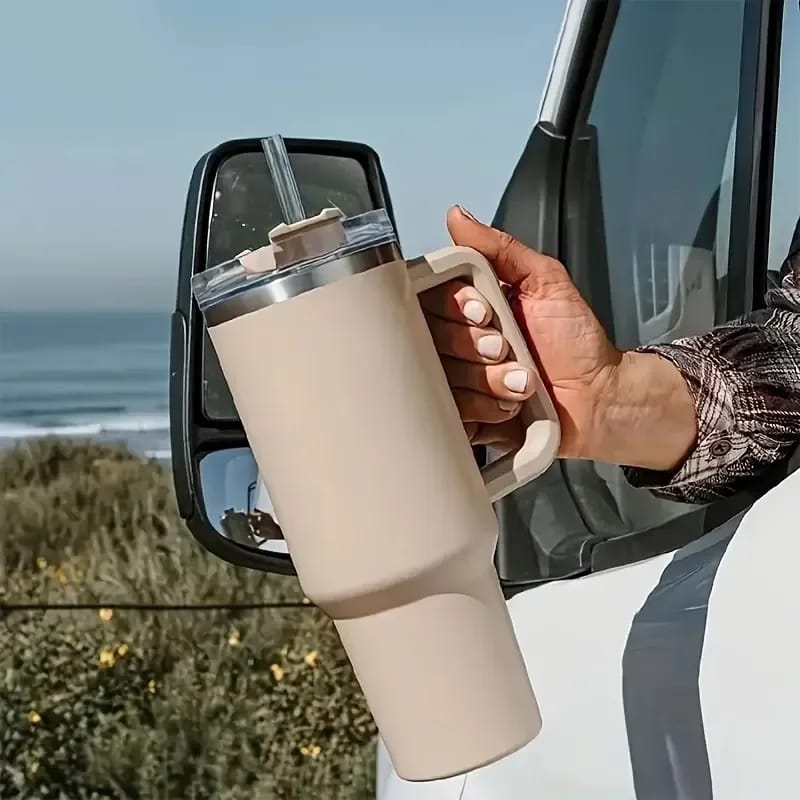 UNIQUE 1.2 litres Stanley Stainless Steel Tumbler with Handle & Straw Lid, Insulated ReusableTravel Mug Keeps Drinks Cold up to 12hrs 100% Leakproof Bottle for Water, Iced Tea or Coffee,
