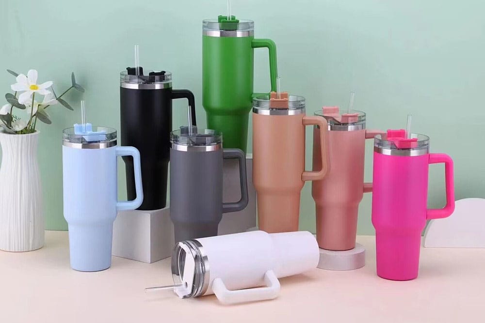 UNIQUE 1.2 litres Stanley Stainless Steel Tumbler with Handle & Straw Lid, Insulated ReusableTravel Mug Keeps Drinks Cold up to 12hrs 100% Leakproof Bottle for Water, Iced Tea or Coffee,