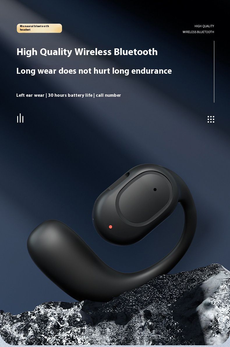 Single-ear Bluetooth Earphones Bone conduction in left ear hanging ear high power stereo ear noise reduction waterproof Running Sports Wireless Headphones Mobile Accessories for iOS Android phones