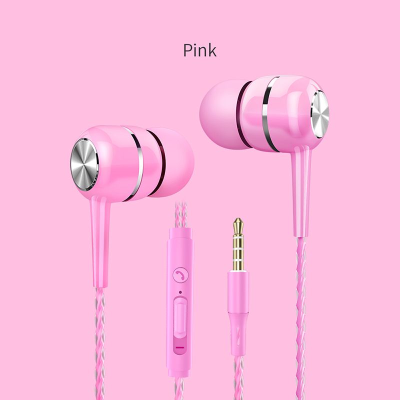 Wired Headphones 3.5mm In-ear Earphones Earbuds with Microphone Headphones Noise Isolating Earphones Surround Free Bass Stereo In-ear Universal Mobile Gaming Headphones Black White Pink Earphones Pink