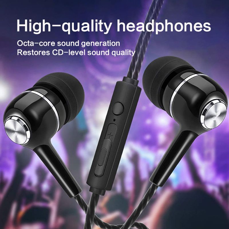 Top Sale Wired Earphones 3.5mm with Microphone Noise Isolating Surround Free Bass Stereo In-ear Gaming Running Sport Earphones Subwoofer earbuds Mobile Accessories For Android phones Black Pink