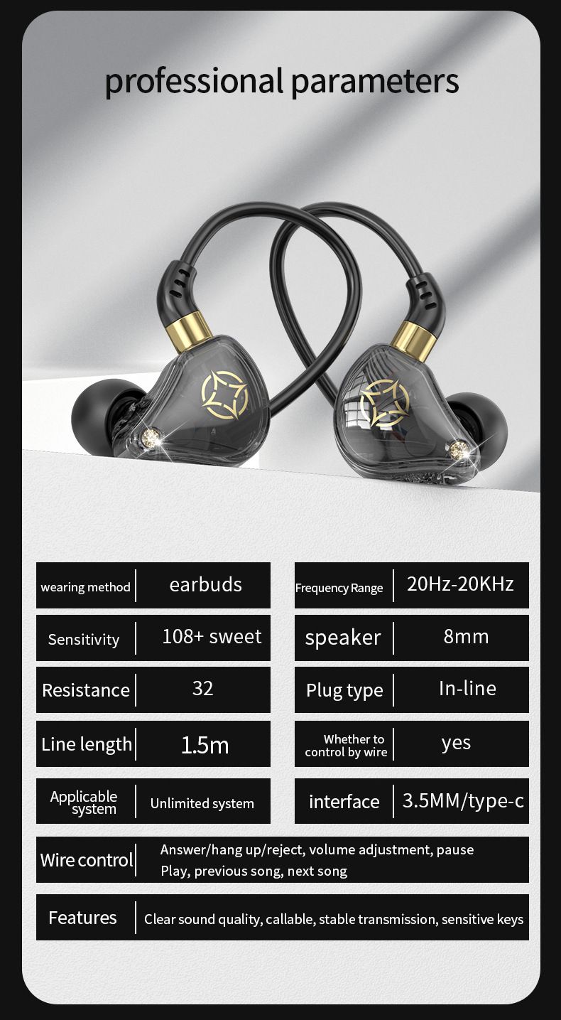 New 3.5mm Wired Earphones In-ear Noise Reduction Earpods HiFi Fever Heavy Bass Earbuds Gaming Headphones with Microphone Headphones
